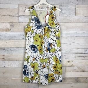 Vera Yellow Green Floral Sleeveless Dress Large